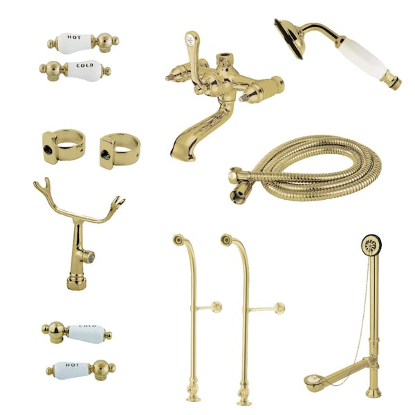 Kingston Brass CCK5172CPL Freestanding Clawfoot Tub Faucet Combo, Polished Brass CCK5172CPL - main